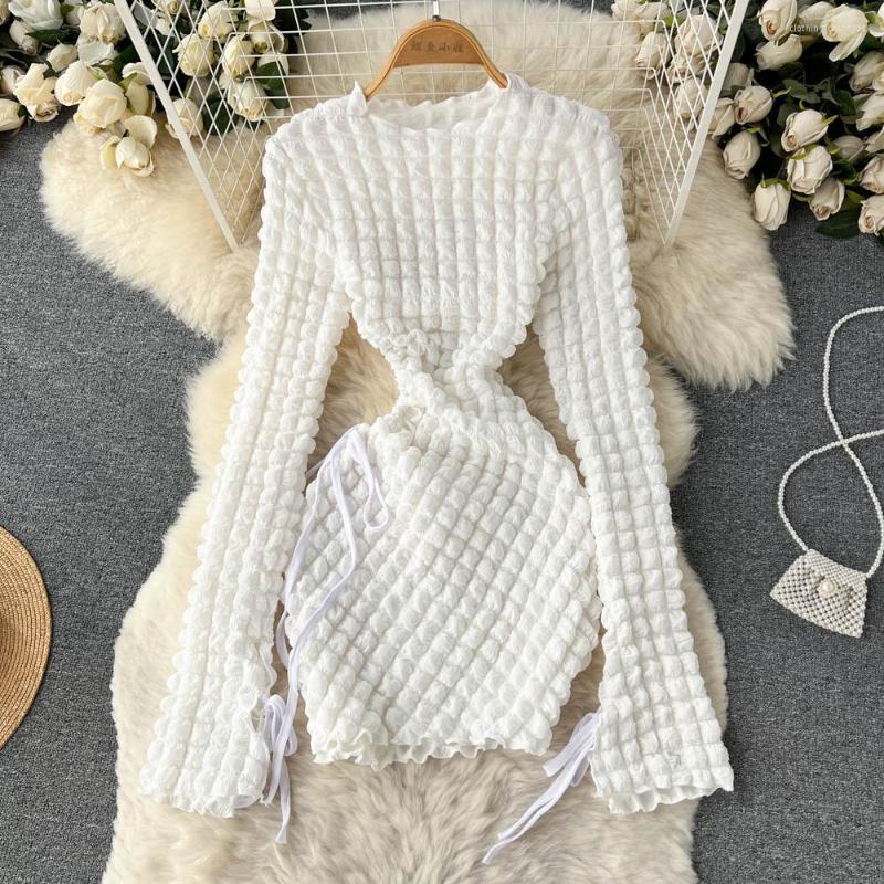 

Casual Dresses Y2K Bubble Plaid Womens Dress Long Sleeve Wrapped Waist Slim Lace Up Hip Wrap Streetwear Goth Skims For Women Vestidos, Green