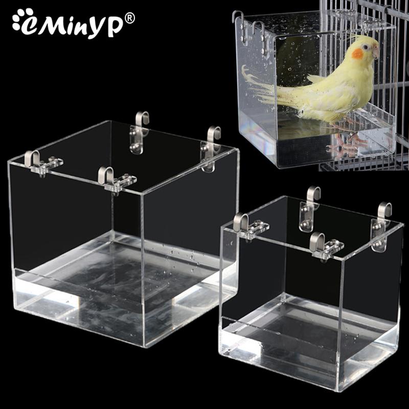 

Supplies Square Bird Bath Box Cage Acrylic Transparent Bathtub Shower Cage Accessory For Parrots Parakeet Hanging Water Bath Tub 2 Size