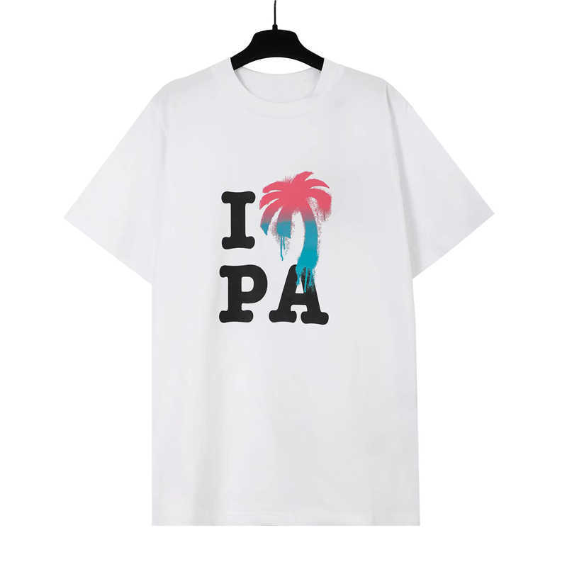 

designer fashion clothing pa tees tshirts round neck printed short sleeved t-shirt angles palmes angels men women loose couple loose trend streetwear tops SR, White