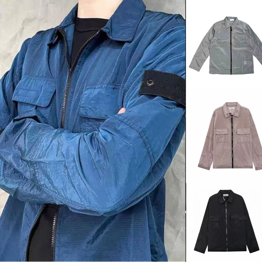 

st0ne shirt mens brand badge jacket Stone Lapel trench coat jacketss Metal nylon Running Sports Hoody Jogger Casual Island jackets SIZE M-XXL, Blue