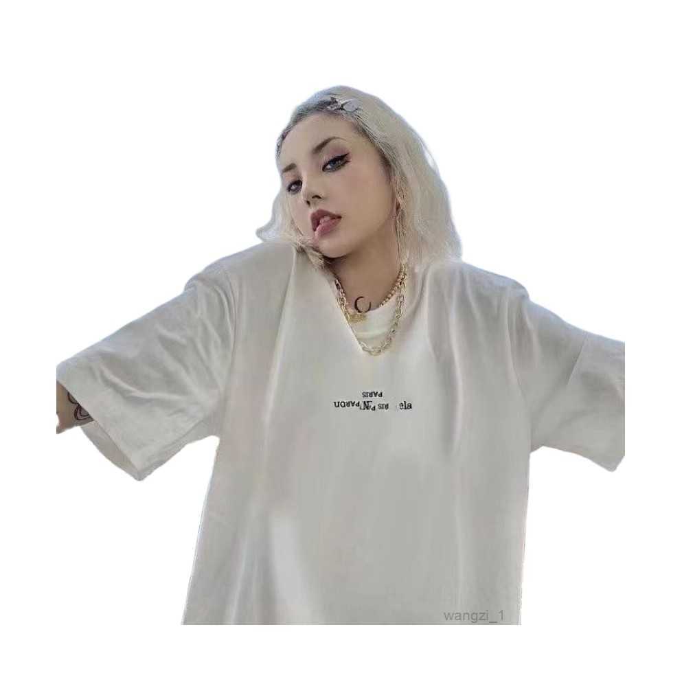 

Mm6 Margiela Summer Niche Inverted Embroidery Short-sleeved Tide and Kmdq, White