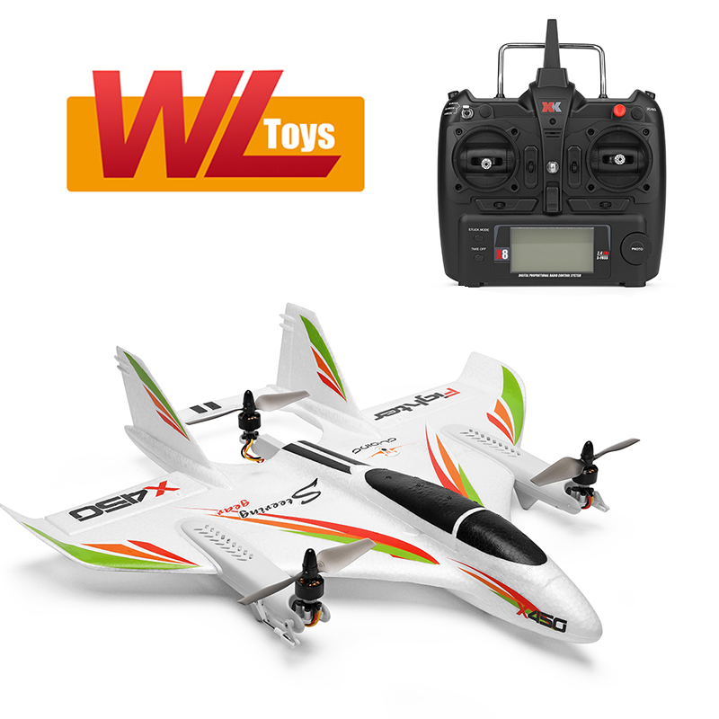 

WLtoys XK X450 2.4G 6CH 3D/6G RC Airplane Brushless Vertical Takeoff LED RC Glider Fixed Wing Aircraft RTF Toy for Kid, 2 batteries