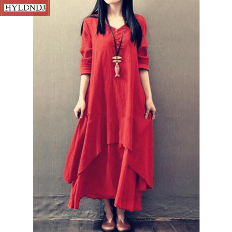 

Dresses Cotton Linen Dresses New Elegant for Women Mori Girl Style Casual Dress Plus Size Loose Long Sleeve Robe Club Outfits, Ginger yellow