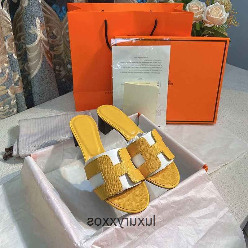 

Leather Slippers Slide Beach High Oasis Shoe 2023 Orans Designer Heels Sandal h Women's Orange Candy Color Wear Beach Bwhk