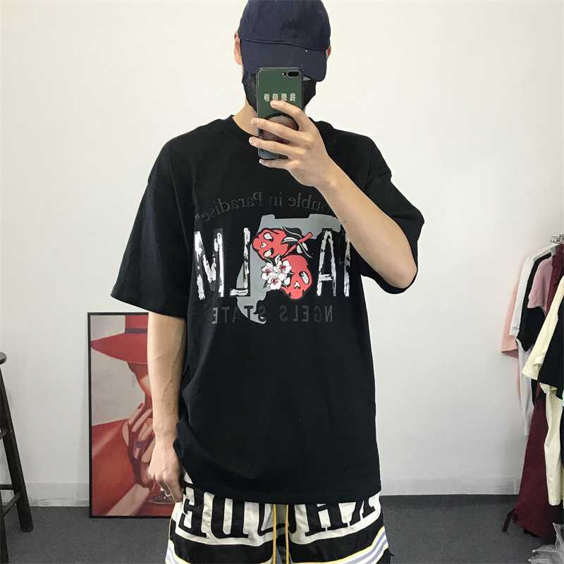 

fashion clothing pa tees palmes angels gradient chest letter print men' women' short sleeve loose versatile casual t-shirt trend streetwear QX, Black