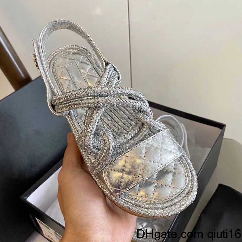 

Sandals Blade Women's Hemp Rope Woven Metal Chain Sandal Slipper Designer Channel Fashion Luxury Elegant Simple Material Flat Shoes Comfortable Design n Ams, Color 12