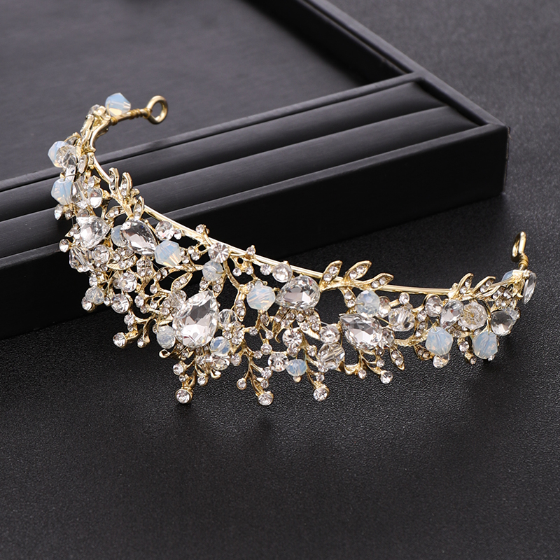 

Bridal Crown High grade Rhinestone European Style Gold Handmade Crown Headwear Hair Accessories Pink Rhinestone Flower Birthday Party Wedding Headband Jewelry