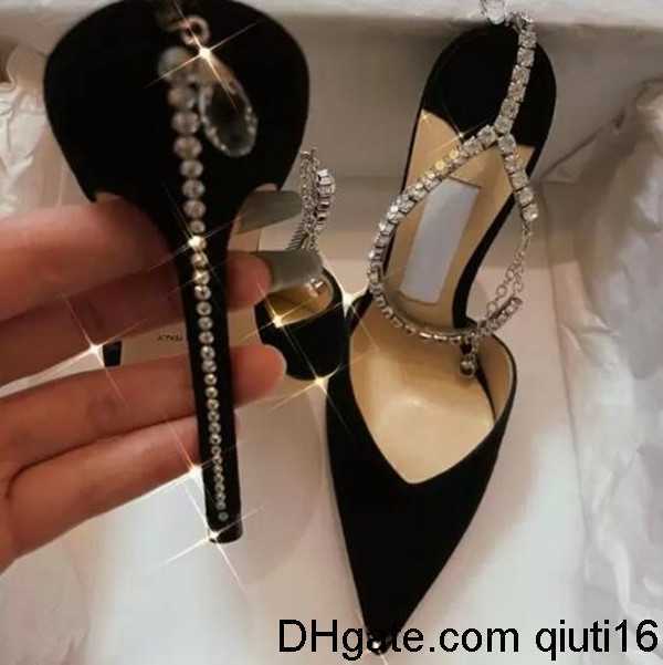 

Dress Shoes Saeda Y-shaped Rhinestone Chain Stilettos Bride Dresses Women's Shoes Buckle Stiletto Sandals Ankle Bright Diamond-chain High-heeled, Black