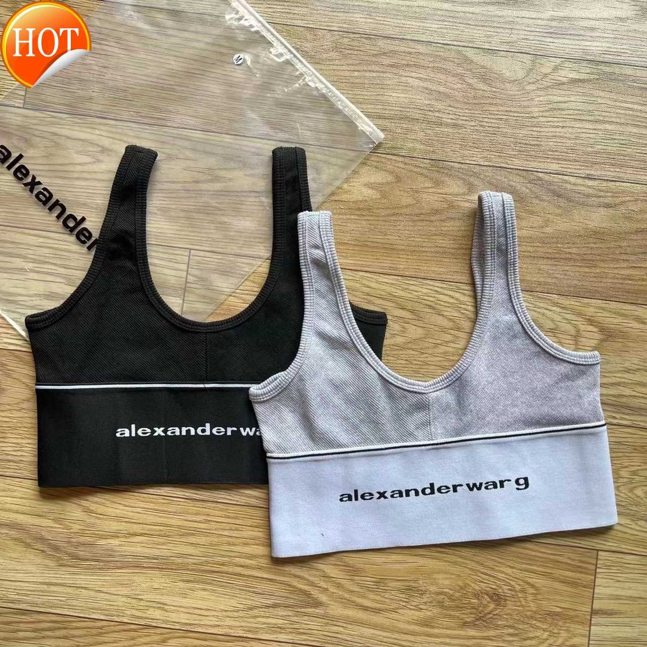 

Spring and Summer Big Wang Family Letter Print Tank Top Hyunya Sexy Small Strap Elastic Ribbon Sports Top Women, Gray