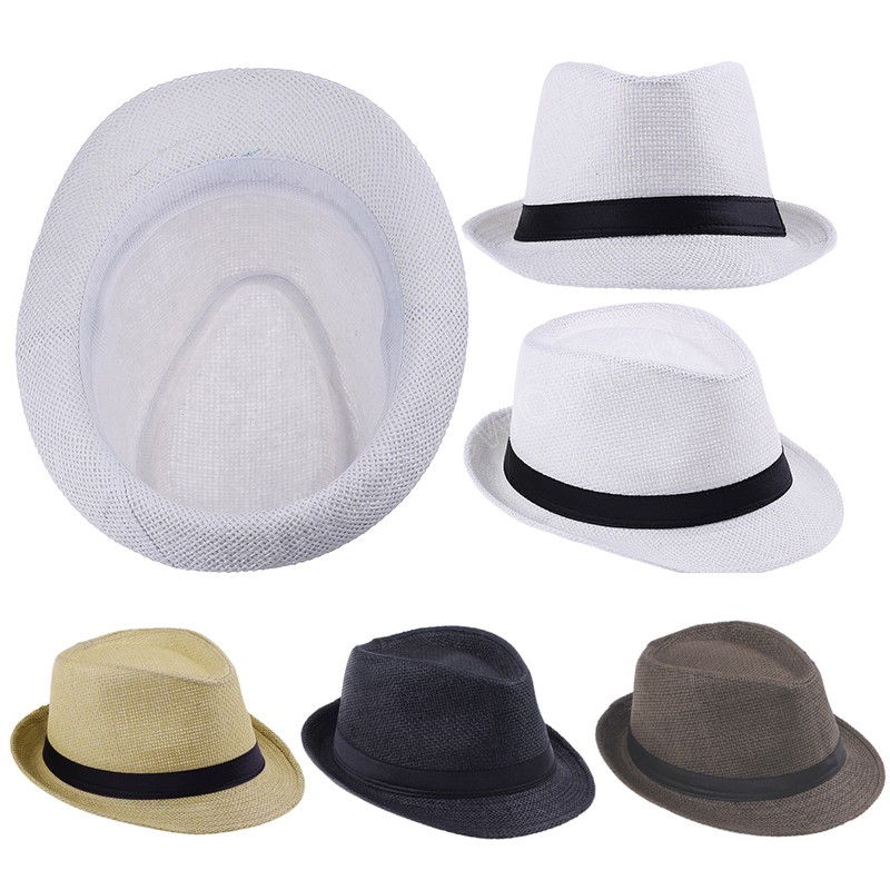Fashion Men Straw Hat For Women Summer Trendy Beach Sun Hats Solid Color Fedoras Ribbon Casual Cowboy Jazz Cap Male