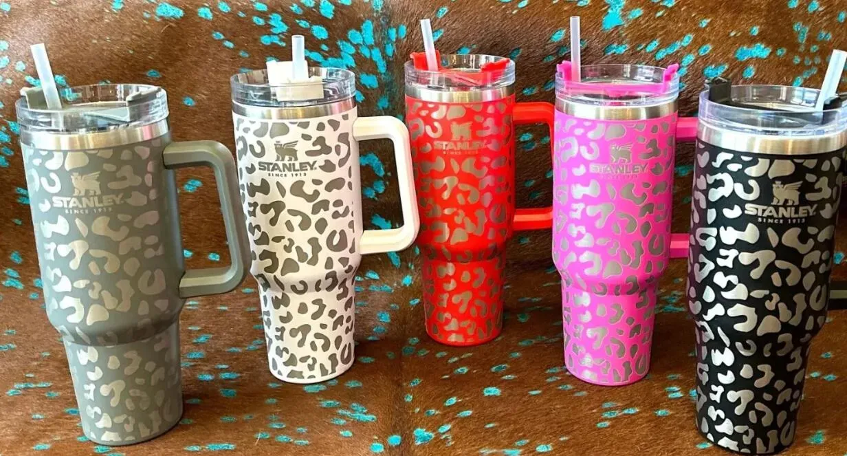 

Stanley quencher 40oz tumbler Leopard Print stainless steel with Logo handle lid straw big capacity beer mug water bottle powder coating outdoor cup ss0430