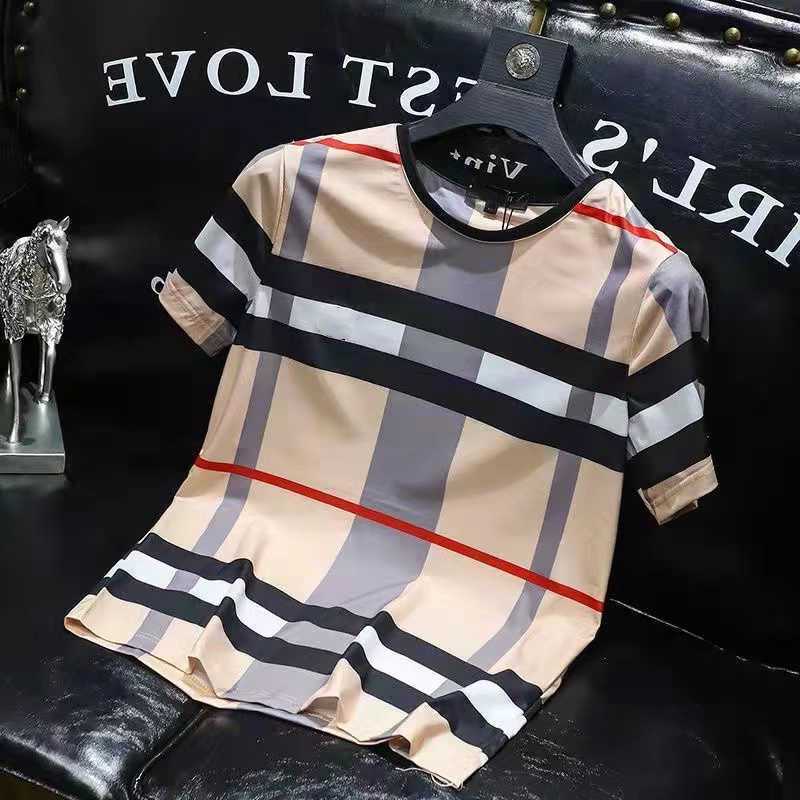 

Men's Summer new T-Shirts ice silk short-sleeved plaid printing letter printing designer youth trend large size S-XXXL, Blacks