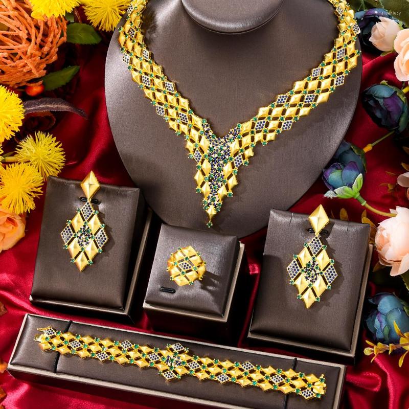 

Necklace Earrings Set GODKI Original Fashion Luxury 4PCS Dubai Style Big Bangle Ring Jewelry Charm Female, Picture shown