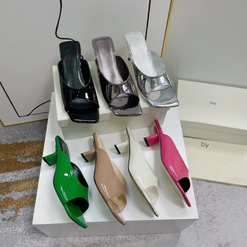 

BY 23 new peep-toe half tow cat slippers with luxury mid-heels comfortable leather fashion fish mouth Muller designer sandals