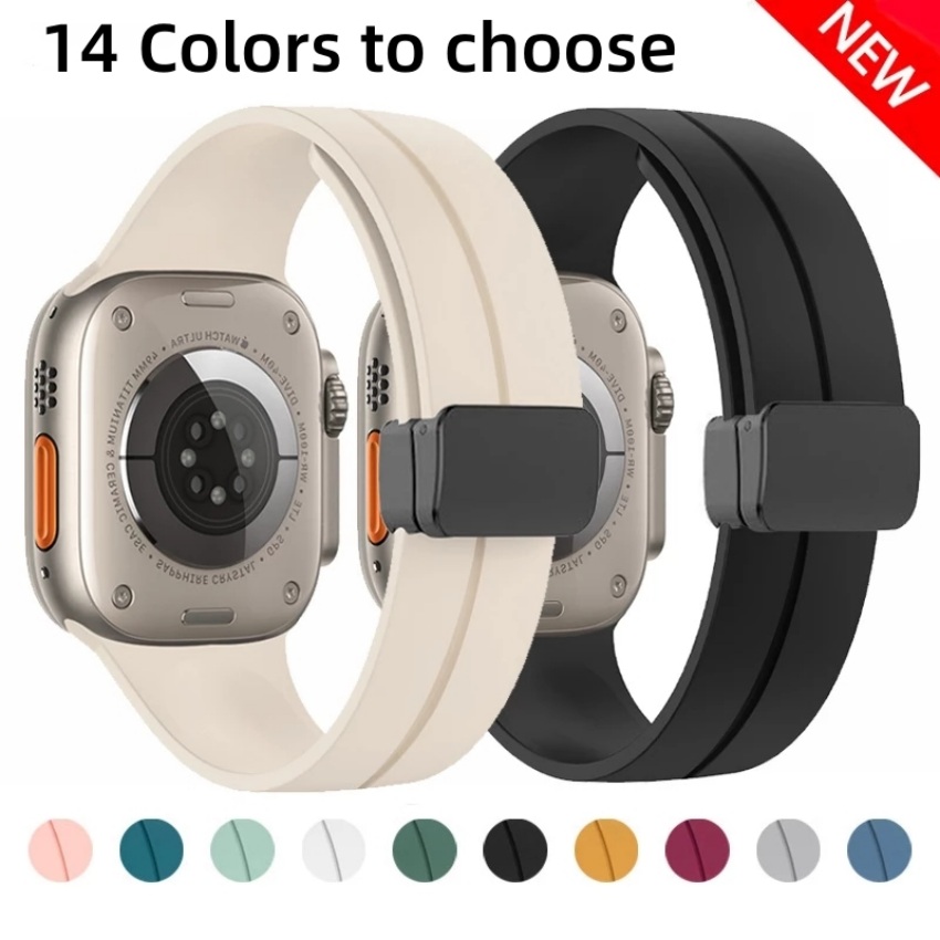 

14 Colors Rubber Strap For Apple watch ultra band 49mm 44mm 45mm 41mm 40mm 42mm 38mm 45 mm Silicone Magnetic Bracelet iWatch Series 8 se 7 6 5 3