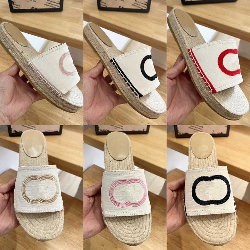 

New Designer Luxury Slippers Women Double G Sandal Slip On Straw Slides Flat Platform Mules Canvas Slider Beach Pool Ladies Shoes Interlocking G Espadrilles Bee, Guym418-5 pink