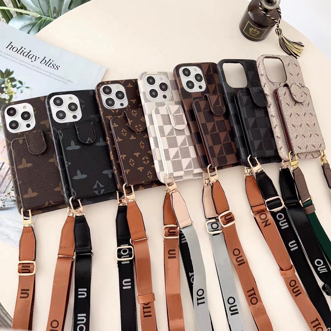 

Beautiful iPhone Phone Cases 14 13 Pro Max Luxury Crossbody Leather Card Slots Purse 14pro 13pro 12pro 11pro 12 11 X Xs Xr 8 7 13mini 12mini Case with Logo Box Packing, #1