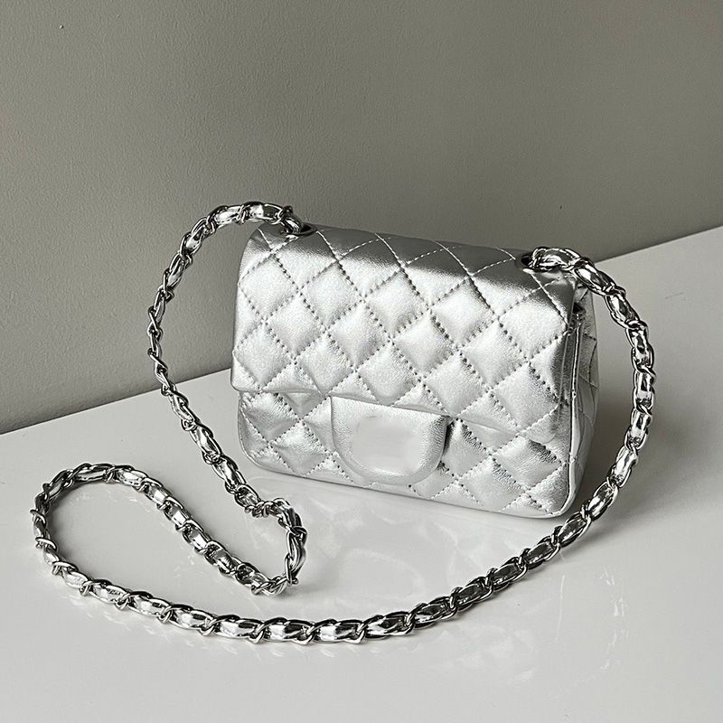 

Womens Designer Lambskin CF Square Bags Classic Mini Flap Quilted Purse Silver Metal Hardware Matelasse Chain Crossbody Shoulder Handbags 5 Colors Sacoche 17cm, Black