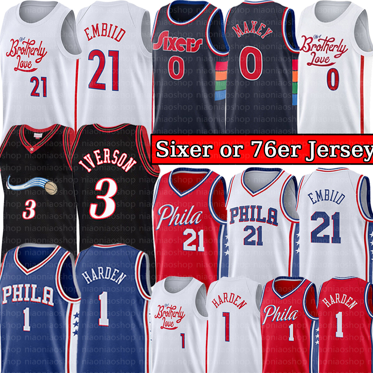 

Joel Embiid 21 James Harden 1''76ers" Basketball Jersey Tyrese Maxey 0 Allen 3 Iverson Retro Philadelphias Sixer 76er Jersey 2022-23 Vintage Mens City Stitched Shirt, With logo jersey