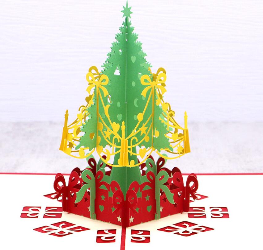 

UPS 3D paper carving hollowed Party Favor out Christmas tree handcrafted creative blessing small card
