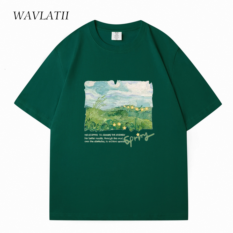 Womens TShirt WAVLATII Women Spring Green Printed T shirts Female White Fashion Oversized Streetwear Tees Lady Casual Summer Tops WT2310 230503-image-862939593