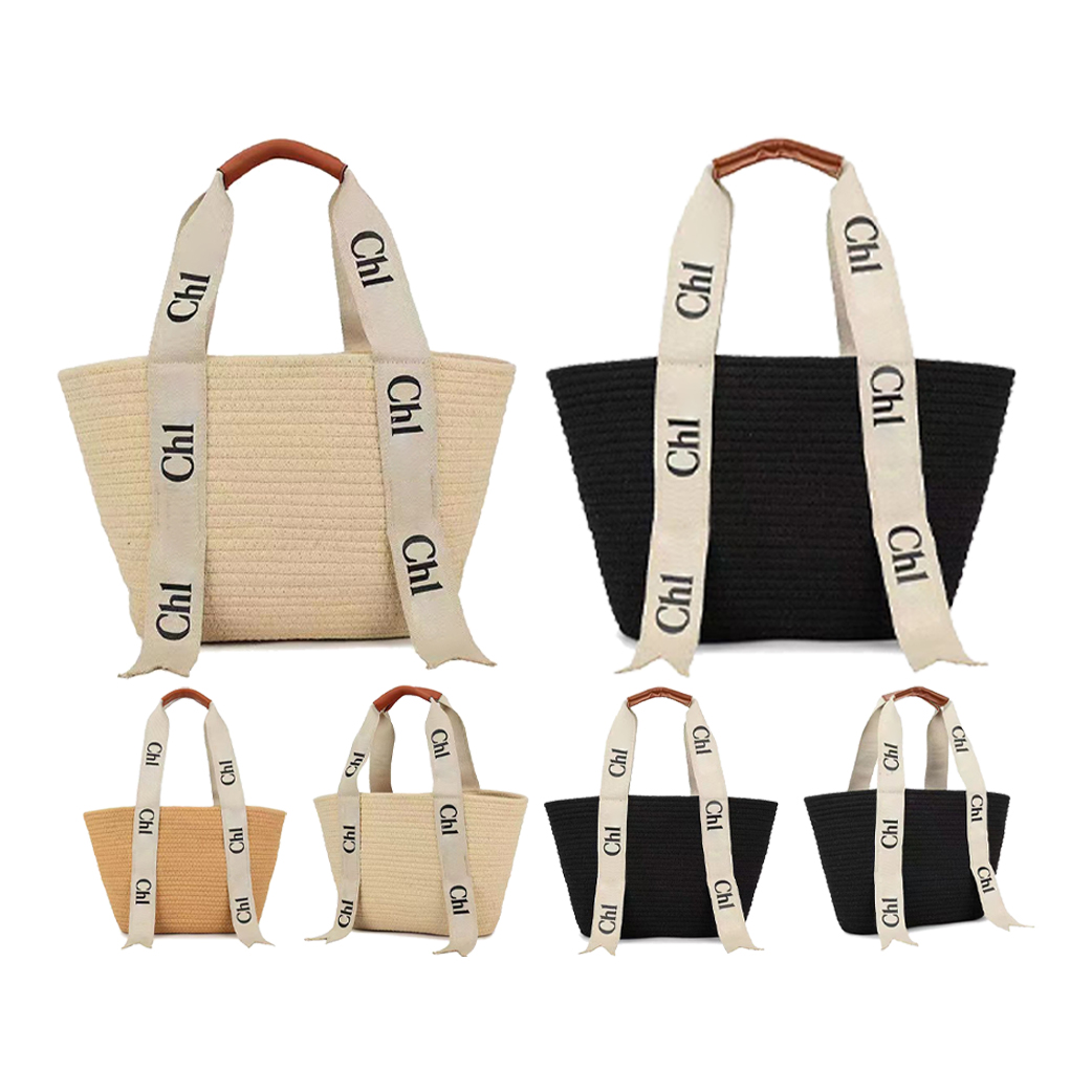 

large Woody Beach Shopping Bag Womens mens famous basket Straw weave tote handbag TB bucket Designer bag luxury Crossbody Shoulder weekend clutch travel bags purse, White