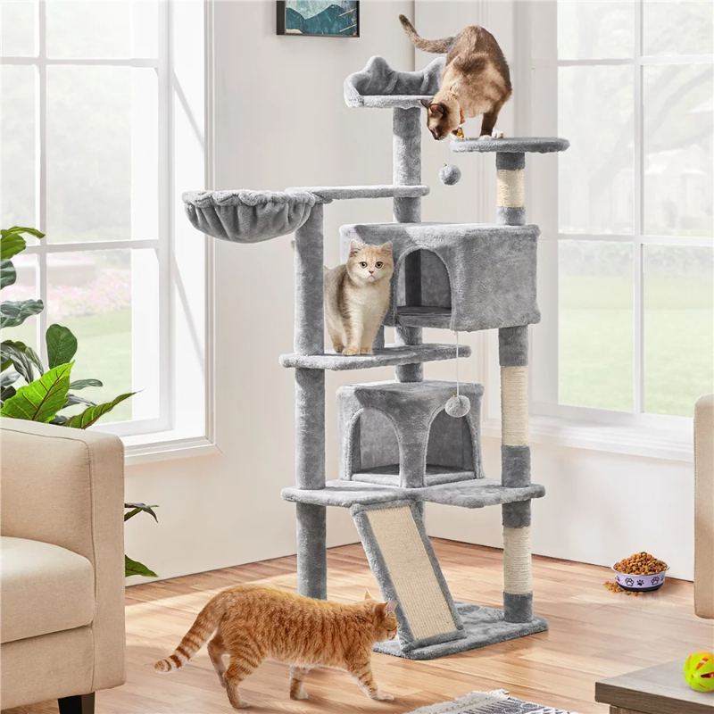 

57 Double Condo Tree with Scratching Post Tower, Light Gray