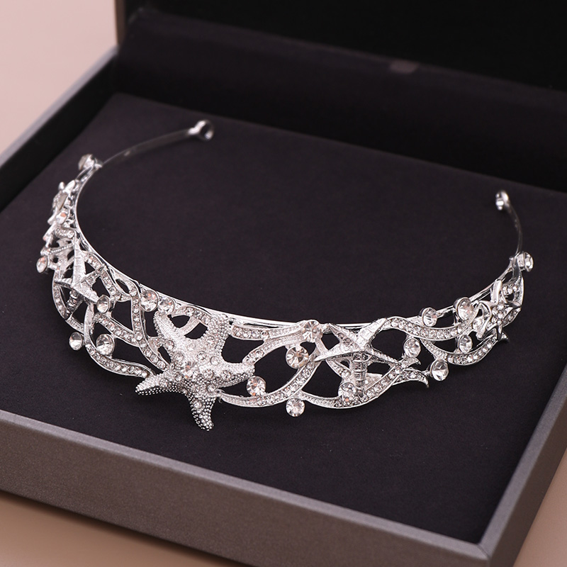 

Trendy Starfish Crown Headband Wedding Bride Hair Accessories Bride Tiara Silver Color Head Piece Princess Wedding Hair Jewelry