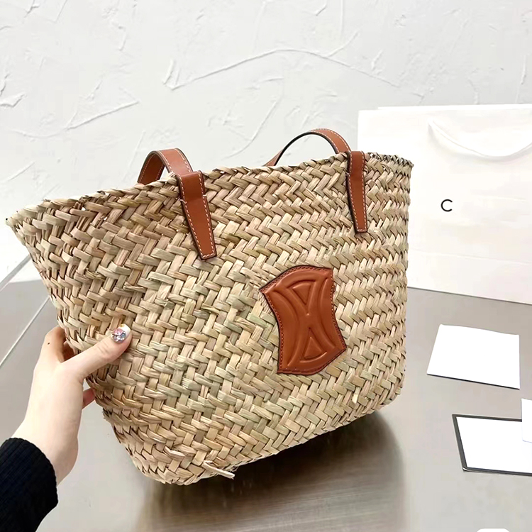 

Straw weave TRIOMPHE classic beach bag Raffia Womens man heart logo celins handbag Designer Leather shoulder strap Bucket Crossbody luxury tote Large clutch Bag, 1-brown