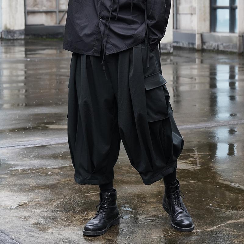 

Pants Japanese Streetwear Black Cargo Pants Men Overalls Cropped Wide Leg Straight Casual Pants Men Clothing