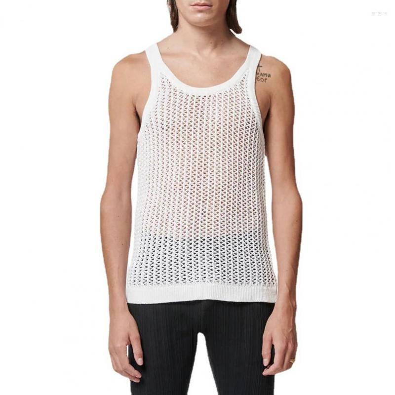 

Men's Tank Tops 2023 Men Vest O-Neck Sleeveless Loose Summer Camisole Hollow Out Knitting, Black