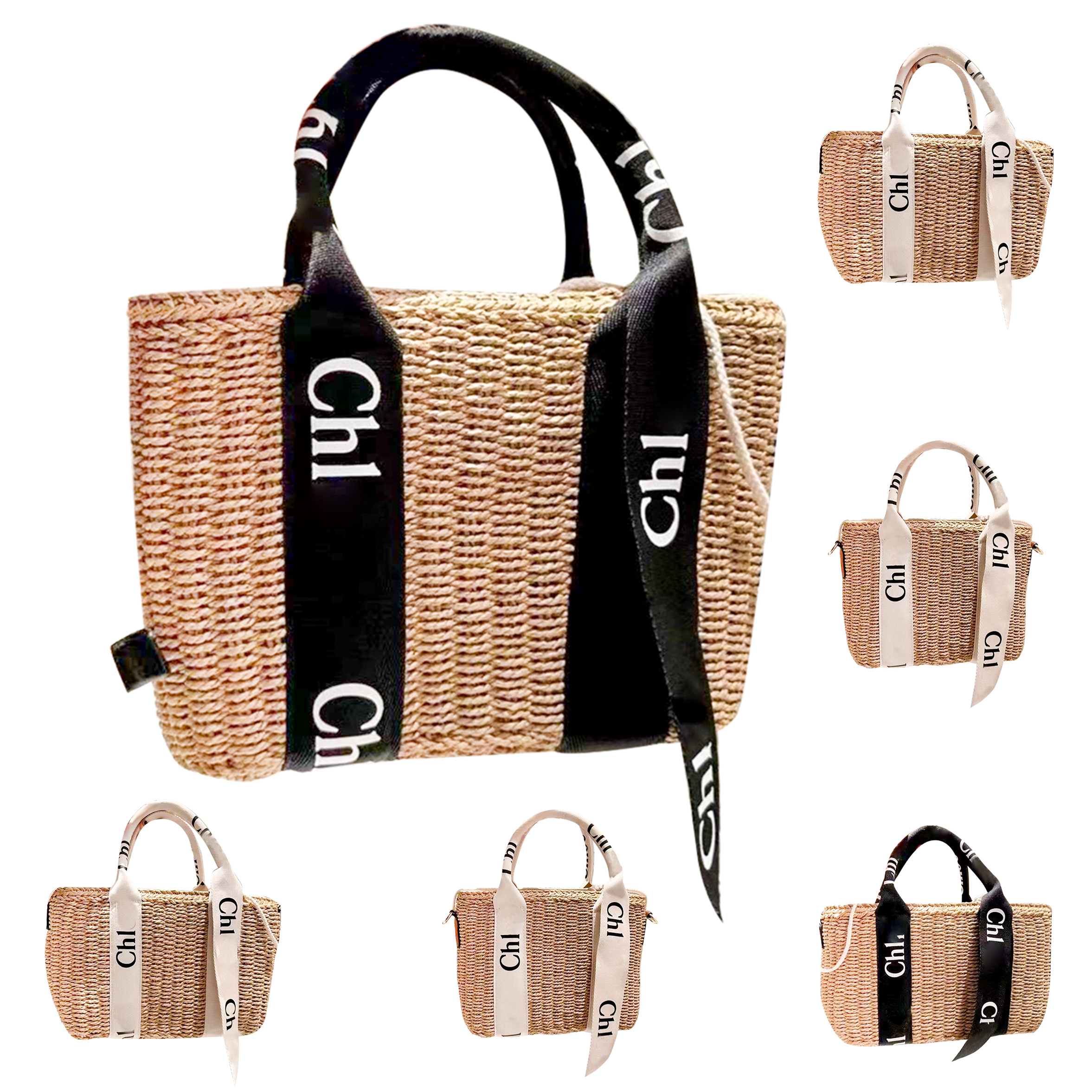 

Womens woody large Square Beach Bag fashion mens tote Straw basket designer vacation travel Shoulder shopping bags white Crossbody luxury weave handbag clutch bag, Black