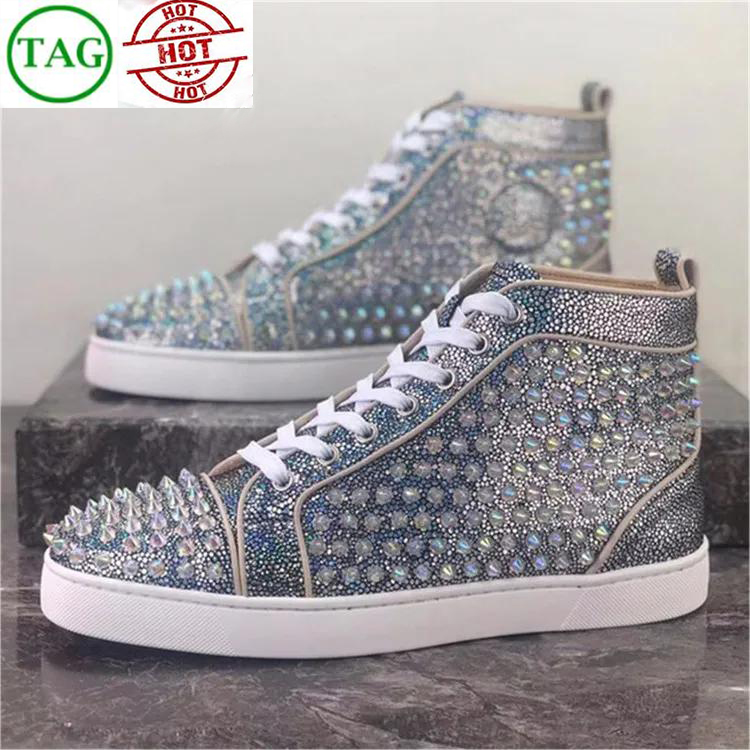 

Men Women Casual Shoes Designer Red Studded Spikes Sneaker Fashion Trainers Black White Shoe Leather High Boots Leather Top-quality, # 17