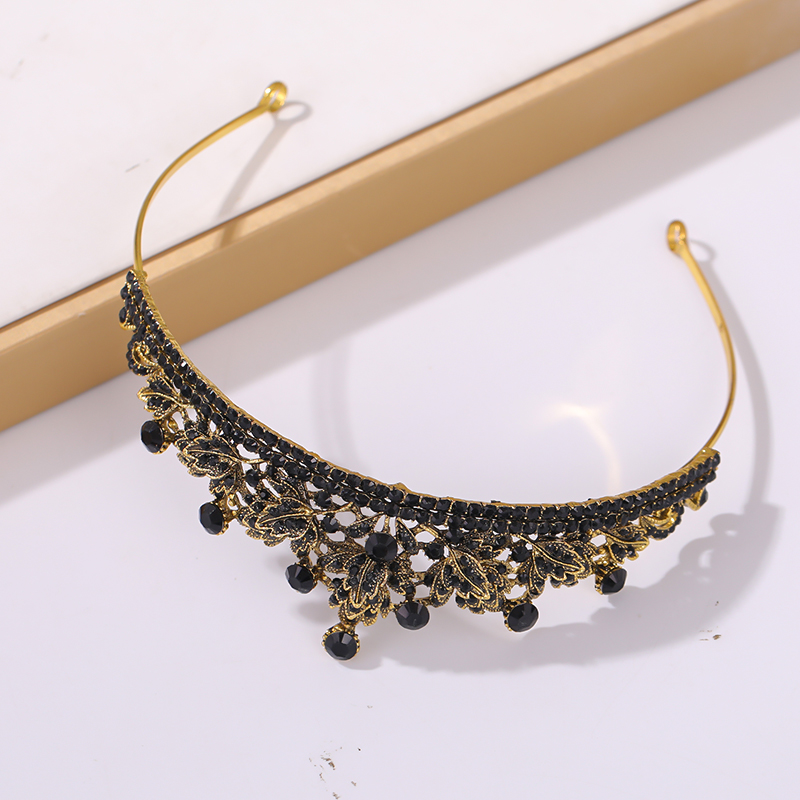 

New European and American Crown Headwear Baroque Birthday and Wedding Style Accessories Black Alloy Rhinestones Hot Selling Crown Hair Accessories TS-0177