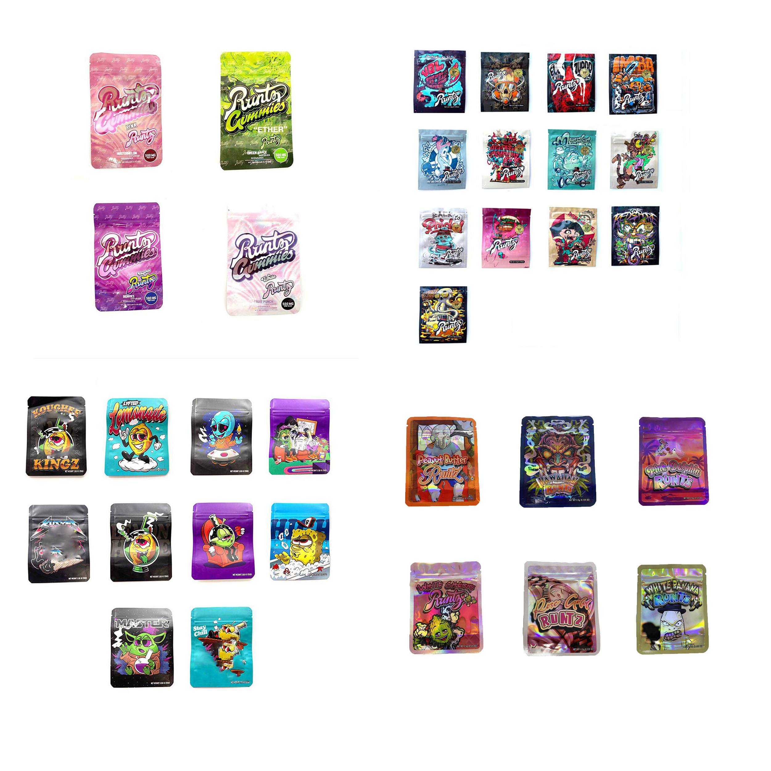 

3.5gram Runtz Gummies 500mg Maylar bag Ether Runts Dank Gummi Worm mylar bags Smell proof Edibles package packaging