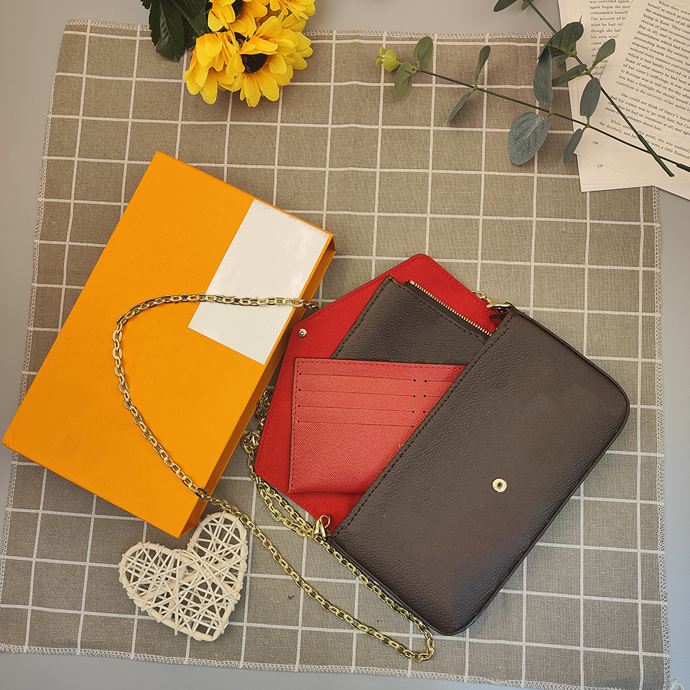 

Pochette Felicie Womens Purse Designer wallet women purses Crossbody Shoulder bag Luxury Handbag Canvas Chain Strap Detachable 10A quality Card Holder, Color1