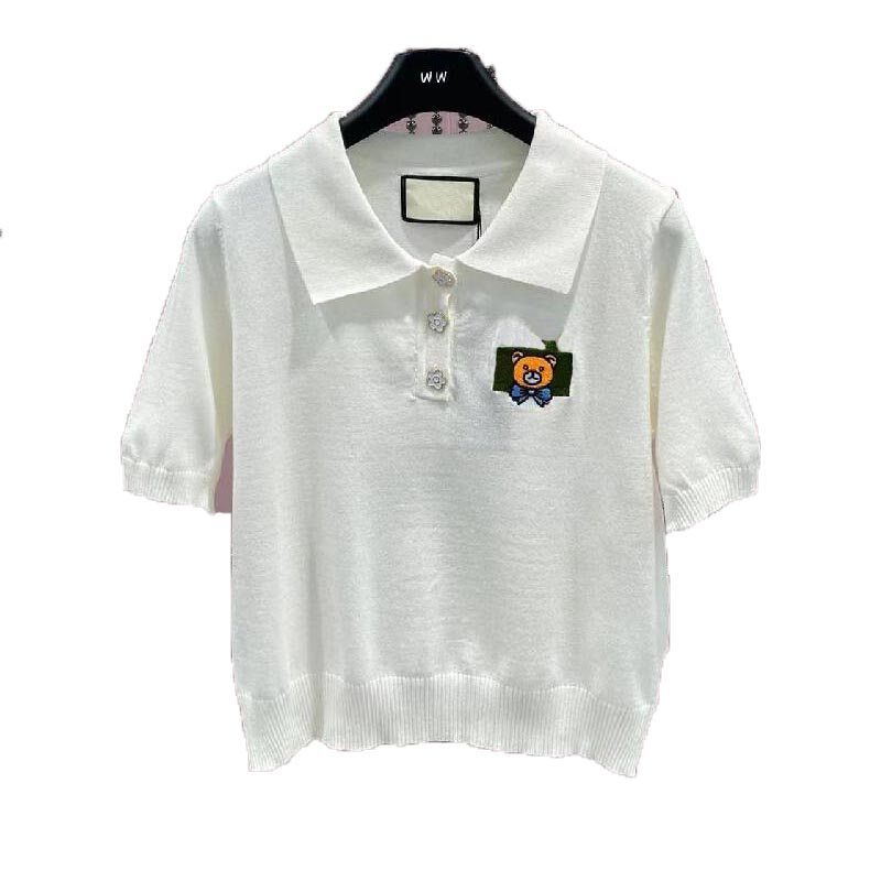 

Designe Womens Sweaters Tshirt Letter Pattern Print Sweater Wool Blend Polo Lapel Neck Short Sleeve Loose Fashion Casual Summer Knit Sweater, White