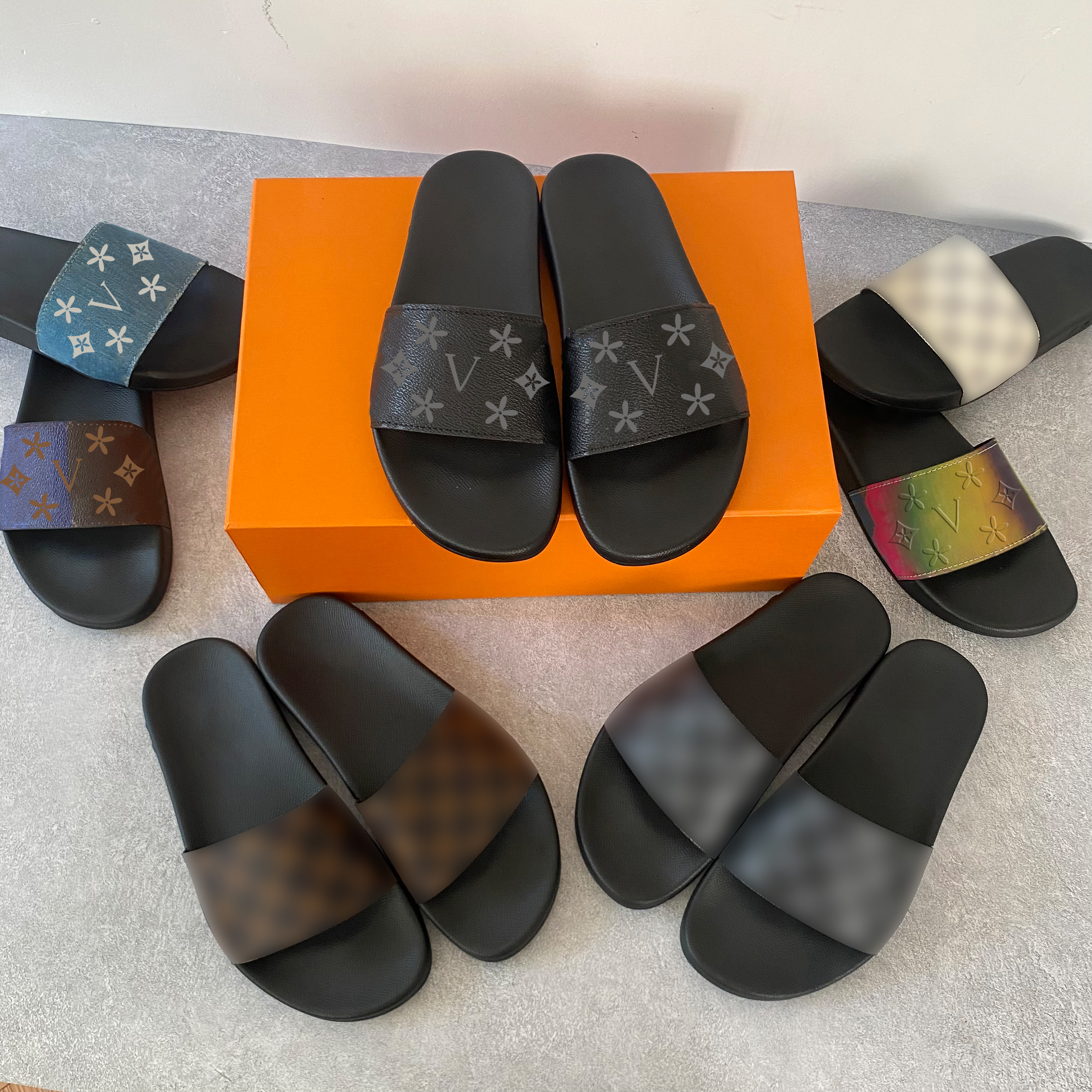 

luxury designer Waterfront Mule Rubber sandal outsole waterproof slide Perforated canvas Leather slipper gold beach fast shipping, #4 damier ebene