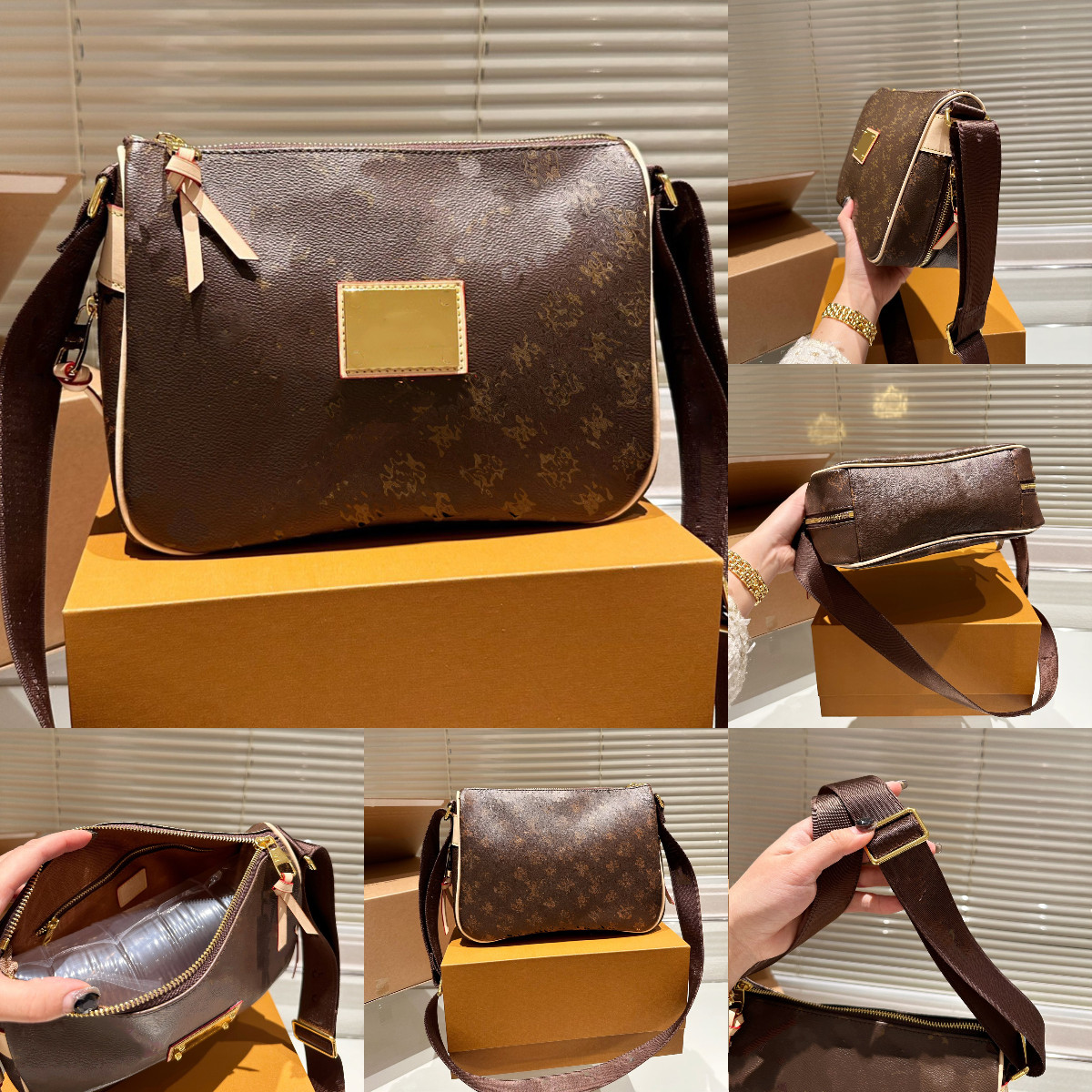 

Designer Bags Women Vintage Crossbody Bag Classic Old Flower Shoulder Bag Shopping Bag, Brown