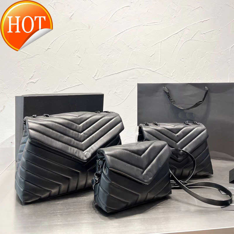 

designer bag High Quality Loulou Bag Fashion designer Luxury bags Real Leather Messenger Bag Chain shoulder crossbody Classic flap Women purse MM Size, Black chain - black