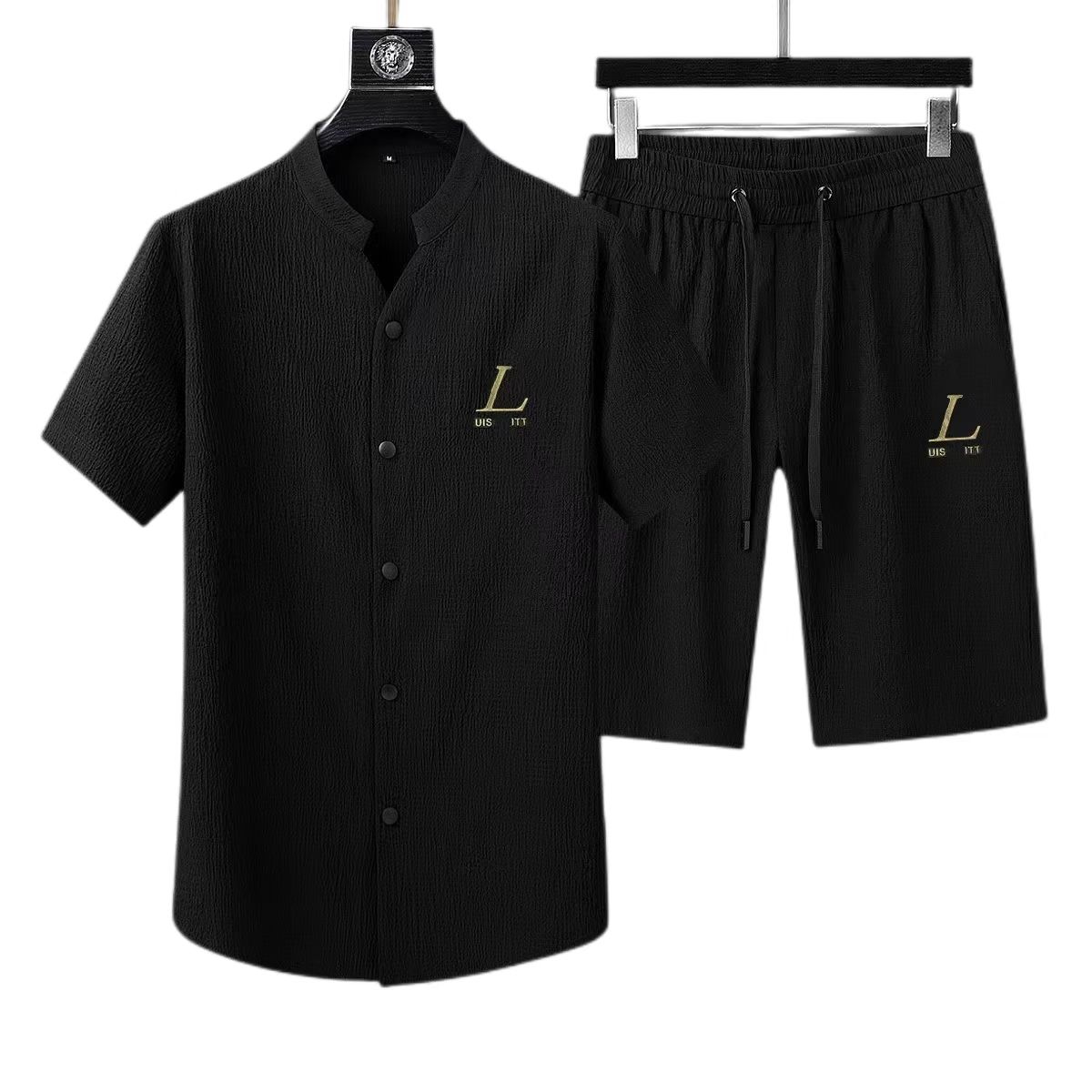 

designer mens sportswear Luxury top fashion design t shirt sports shorts 2-piece short sleeved shorts set sports loose business polo shirt sportswear kurt geiger, Black