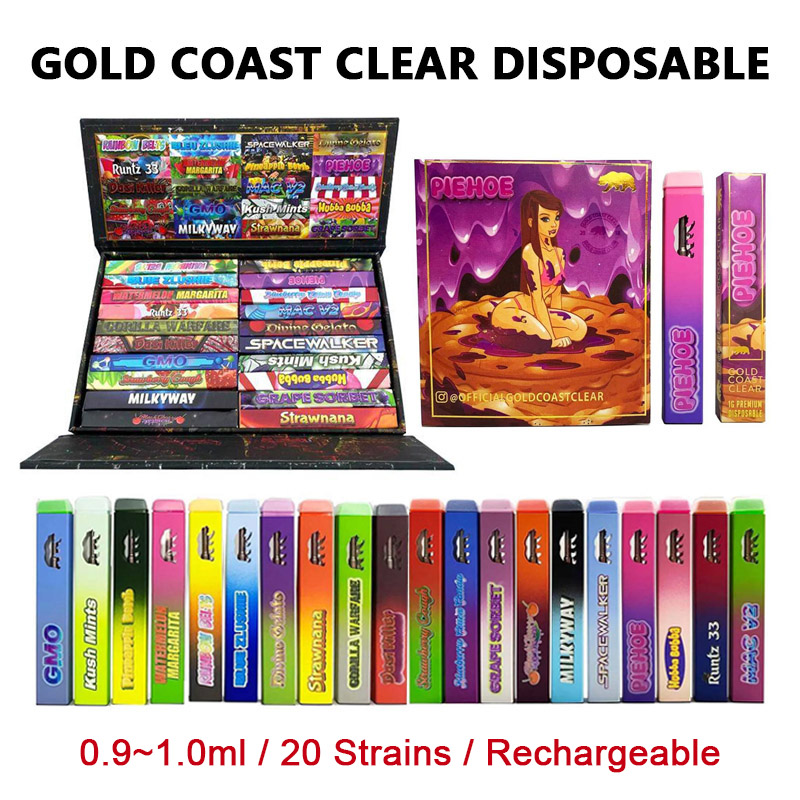 

Empty Gold Coast Clear Disposable 0.8ML Cigarette 1.0ML GCC Cart 320mAh Rechargeable Battery Airflow System Vaporizer Dime Disposable Choice Slab Vape Pen