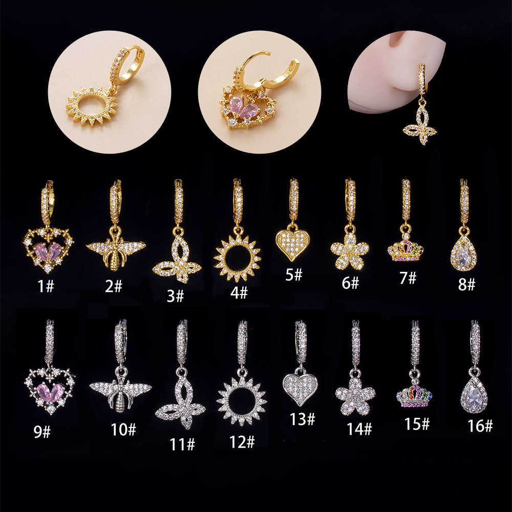 

Butterfly Water Drop Crown Flower Huggie Hoop Earrings Love Cubic Zirconia Hanging Ear Bone Earring Buckle Single Ear Hole Piercing Jewelry Gold Bijoux For Men Women
