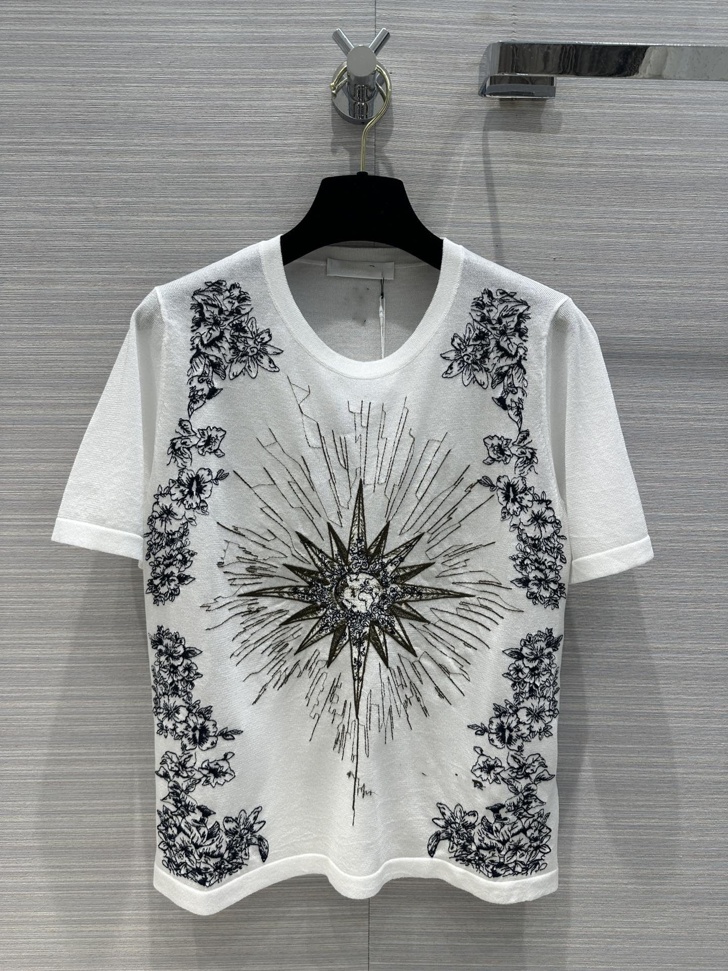 2023 New Summer Autumn Milan Runway Sweaters O Neck Short Sleeve Women's Sweater High End Jacquard Designer Sweater 0504-9