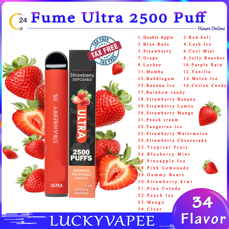 

Highest Quality Fumed Ultra 2500 Puffs Disposable Vape Pen E Cigarette 850mAh Battery 9ml Cartridge Starter Kit Small Bar Kit Portable Package