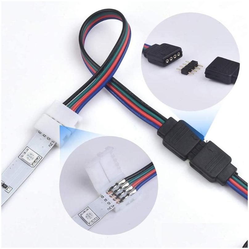 10mm 4pin rgb led strip light connector kits with t/lshaped strip jumpers clips wire connection terminal splice led