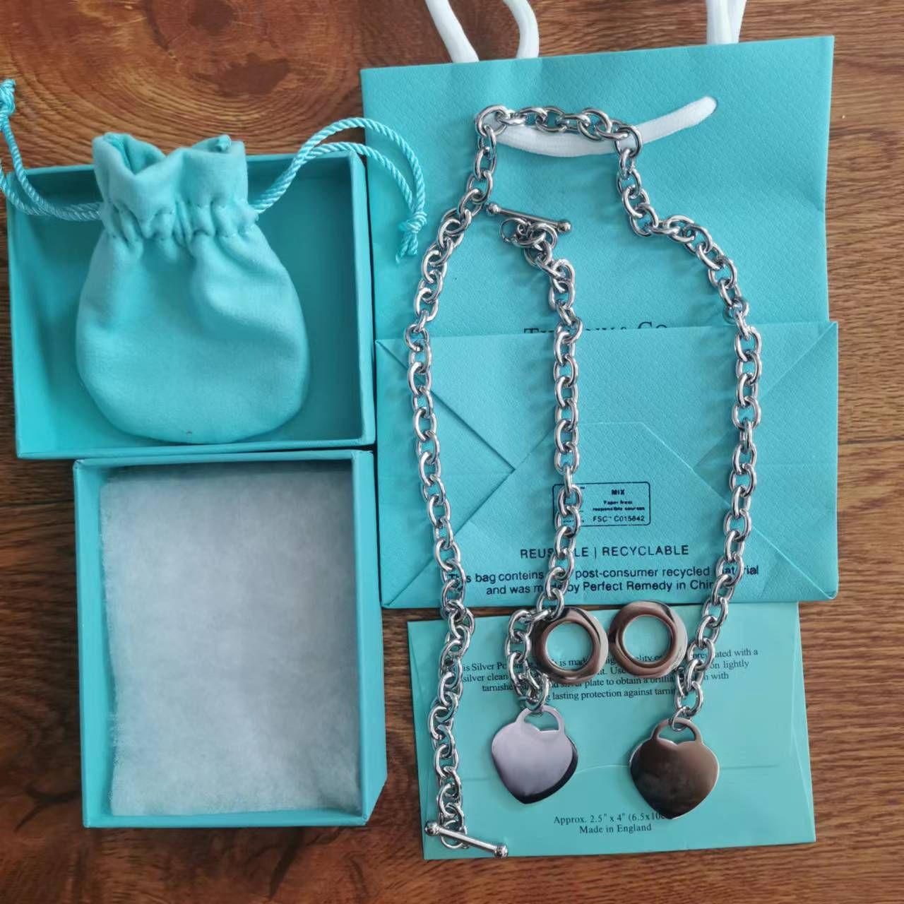 

tiffany Big LOVE Heart Necklace Bracelet Jewelry Sets mens womens Birthday Gift designer 925 Silver jewelry Wedding Statement Pendant bracelets Necklaces Bangle, With brand gift box