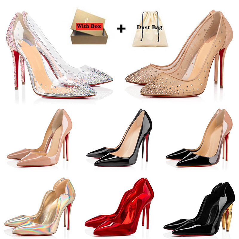 

With Box Designer Pumps Red Bottoms High Heels Shoes Women Stiletto Transparent Upper Slingback Heel Lipstick Luxury Bottom Rubber Loafers 35-42