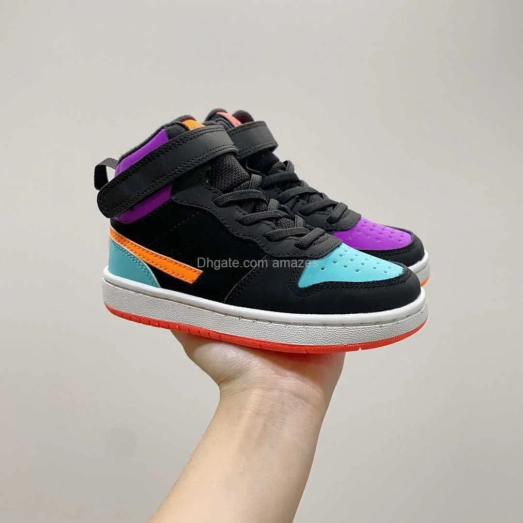 

New Fashion 2022 Basketball Shoes 2s Court Borough Mid 2 Multi-Color Black Total Orange-Aura Green Little Kids Sneakers Children Boys Girls, 007