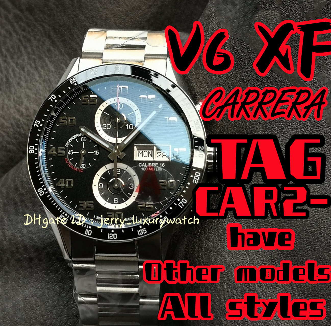 

V6 / XF CAR2111 CARRERA Luxury Men's TAG Watch Multi-function Timing, CAL.1887 automatic mechanical movement, fine steel case with black calfskin strap, 41mm.two, Only box.no watch